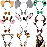 Crowye 16 Pcs Animals Cosplay Costume Including Animals Headband and Bowtie, Jungle Safari Party Favors, Forest Zoo Hairband Props for Women Men for Halloween Carnival Birthday Supplies, 8 Colors