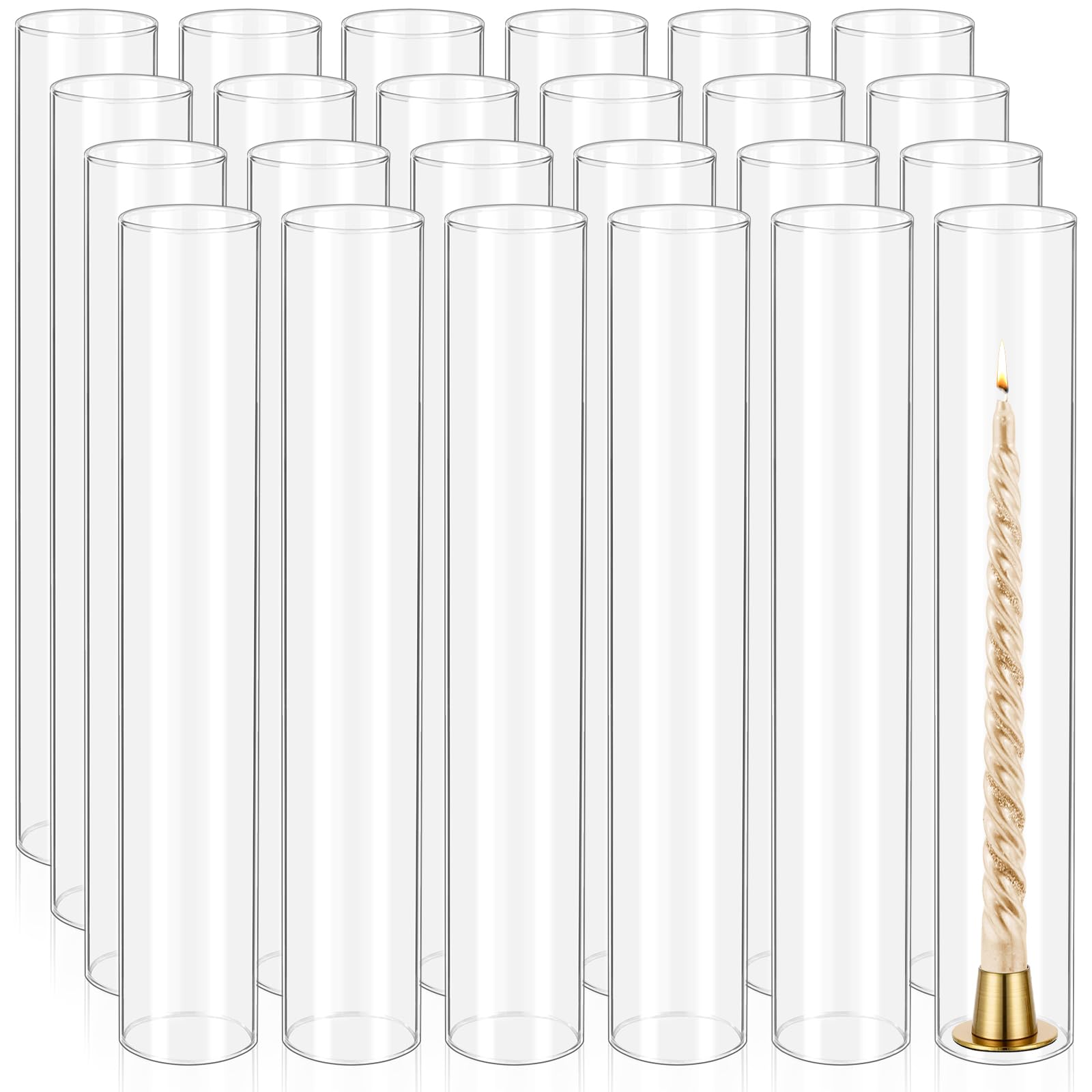 Photo 1 of 24 Pcs Hurricane Candle Holder Sleeve, H:14" D:2.5" Bottomless Glass Cylinder Candleholder Tall Clear Glass Cylinder Open Both Ends, Chimney Tube Cover, Open Ended Candle Shade