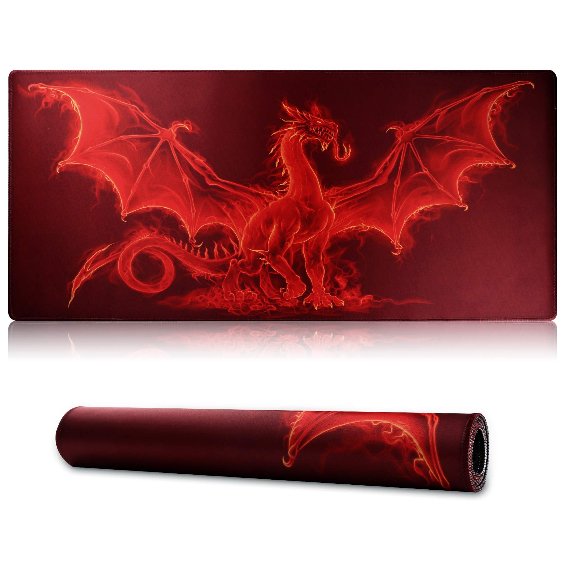 Jahosin XXL Gaming Mouse Mat, Extended 900x400mm Mouse Pad Stitched Edges 2MM Non-slip Rubber Base Large Dragon Design Desk Pad for Gaming/Office/Bussiness (90x40 redragonuk)