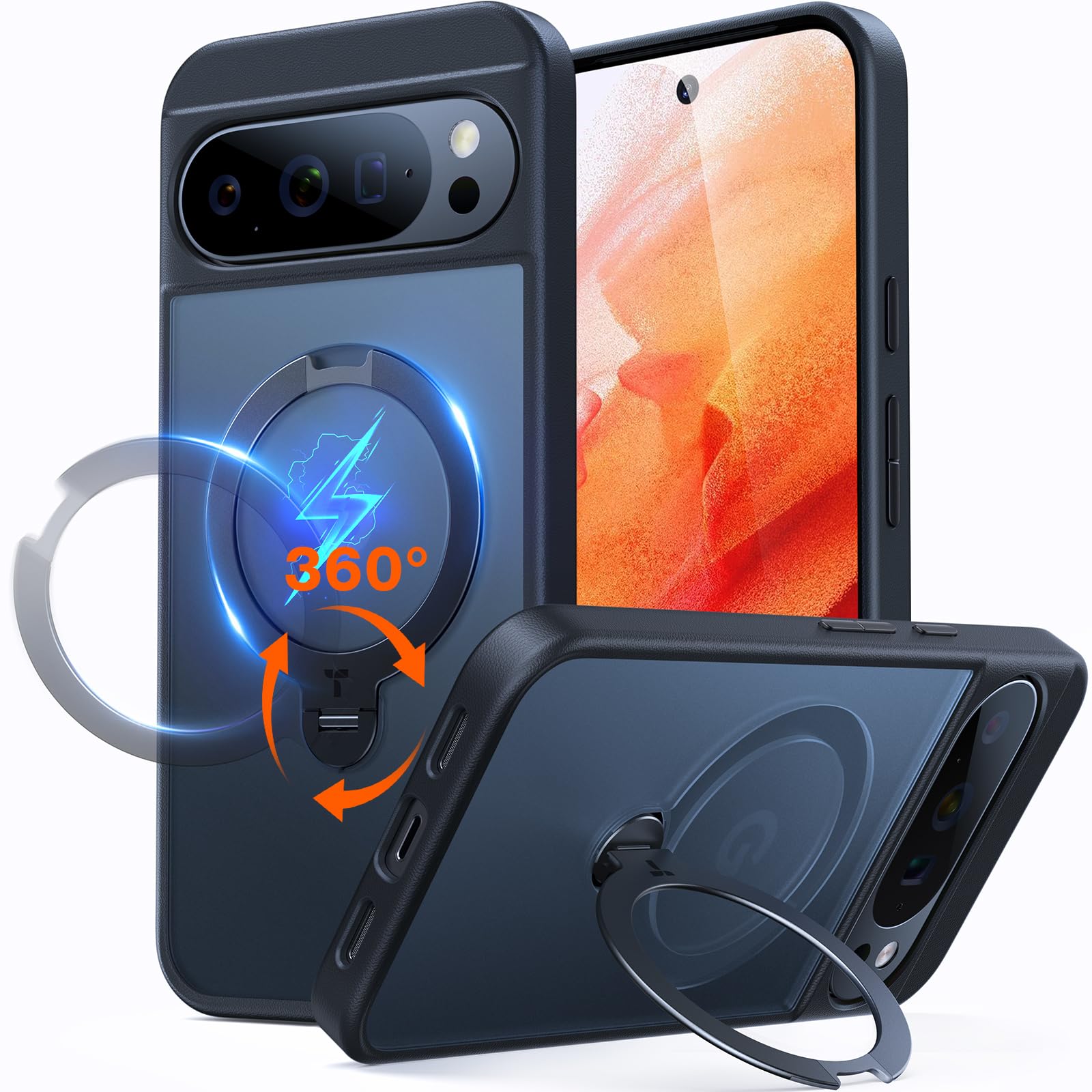 Photo 1 of TORRAS Q3 Spin Magnetic 360 Stand for Google Pixel 10 Pro Case / 10 Case, Fit for Magsafe, 4X Military Grade Protection, Shockproof Pixel 10 Pro Phone Case with Stand, Translucent Black