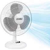 EZ-CHILL 16" 3-Speed Oscillating Table Fan for Home - White | 16-inch table fan features 3 speeds and wide-area oscillation to efficiently circulate air in your bedroom or home office.