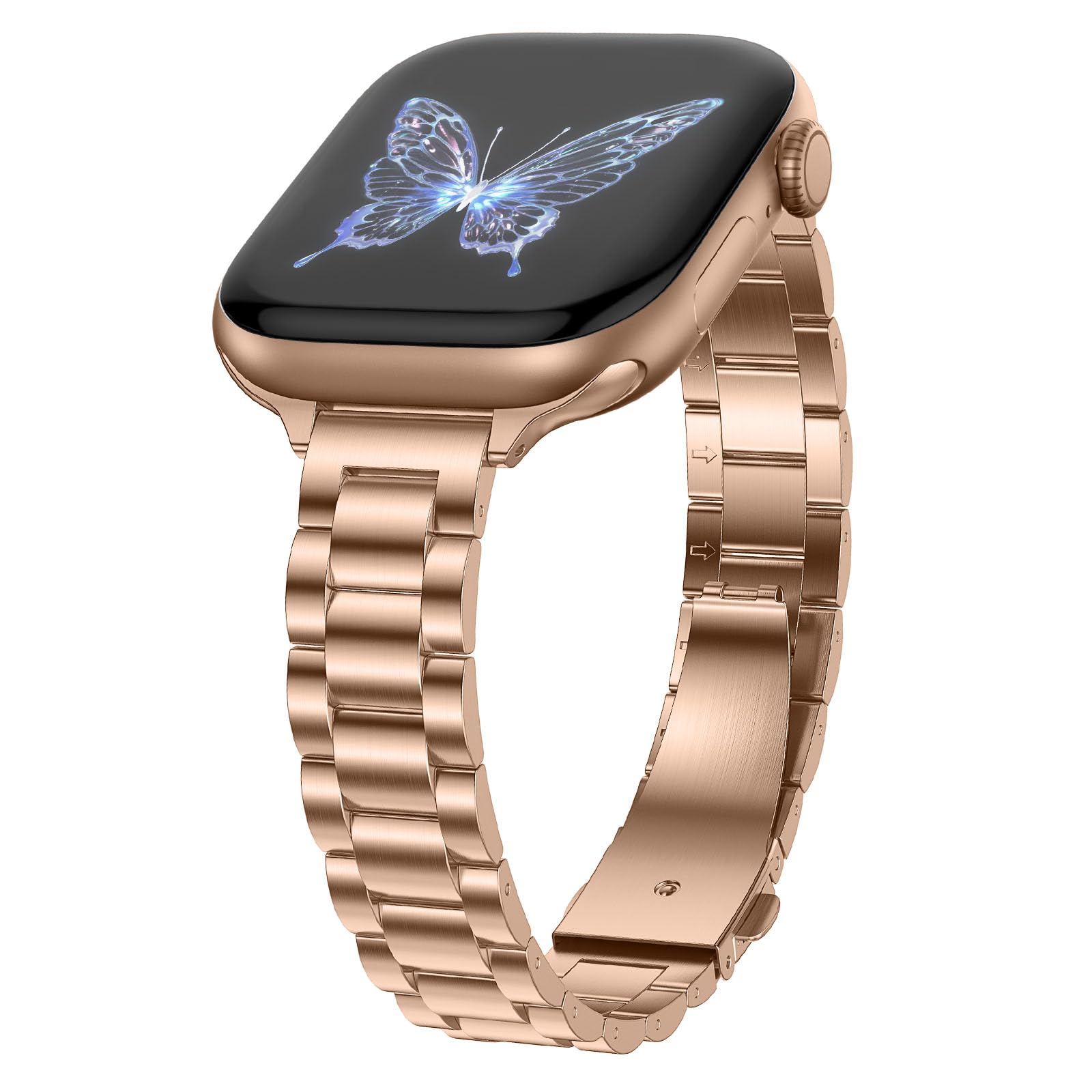 Dolstrap Thin Metal Bands Compatible with Apple Watch Band 42(Series 11/10)/41/40/38mm, Women Dressy Slim Stainless Steel Strap Compatible for iWatch SE 3/2/1 Series 11 10 9 8 7 6 5 4 3 2 1, Rose Gold