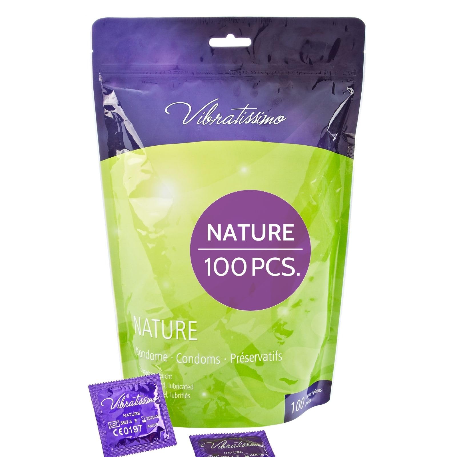 VIBRATISSIMO Condoms Nature 100-Pack I Premium Box Extra Lubricated I Kondoms for Men I Thin Wall Thickness & Natural Color I Feel Real & Ultra-Thin I Male Contraception I w=53mm