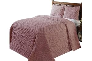 Better Trends Chenille Bedspreads Set Twin Size, Trevor Collection Medallion Design in Pink - Lightweight bedspreads, 100% Cotton Tufted Cotton Bedspreads