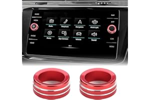 Auovo Radio Knob Covers Compatible with Volkswagen VW Accessories Tiguan Taos Jetta Atlas Arteon Golf Aluminum Alloy Audio Knob Cover Audio Volume Button Ring (Red, 2pcs)