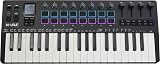 37-key MIDI keyboard controller with 16 backlit drum pads, perfect for music production and beat making with responsive touch sensitivity