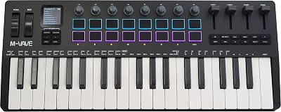 37-key MIDI keyboard controller with 16 backlit drum pads, perfect for music production and beat making with responsive touch sensitivity