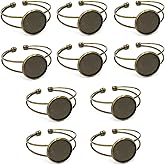 MIAO JIN 10 Pcs 25 mm Adjustable Round Cabochon Bezel Tray Blank Bangle for Crafting DIY Bracelets Making(Antique Bronze)
