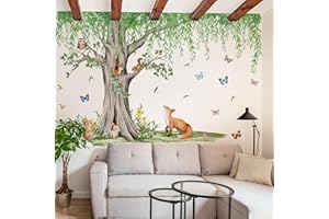 Large Tree Branch Hanging Vine Wall Stickers Green Trees, Flowers, Squirrels, Butterflies Wall Stickers Living Room Tv Backgr