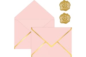 AVERZELLA 30 Pack 5x7 Envelopes for Invitations, 250g Gold Envelopes Business Mailing Envelope with Gold foil V Flap, A7 Envelope for Wedding Gift Cards Birthday Baby Shower Cards (Peach Pink)
