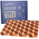 End Grain Wooden Cutting Board for Kitchen 15"x 11" - Walnut Hardwood Chopping Block with Non Slip Grips - Ideal for Charcuterie & Meat Butcher - Handmade 3D Design Wood (0.75" Thick, Large)