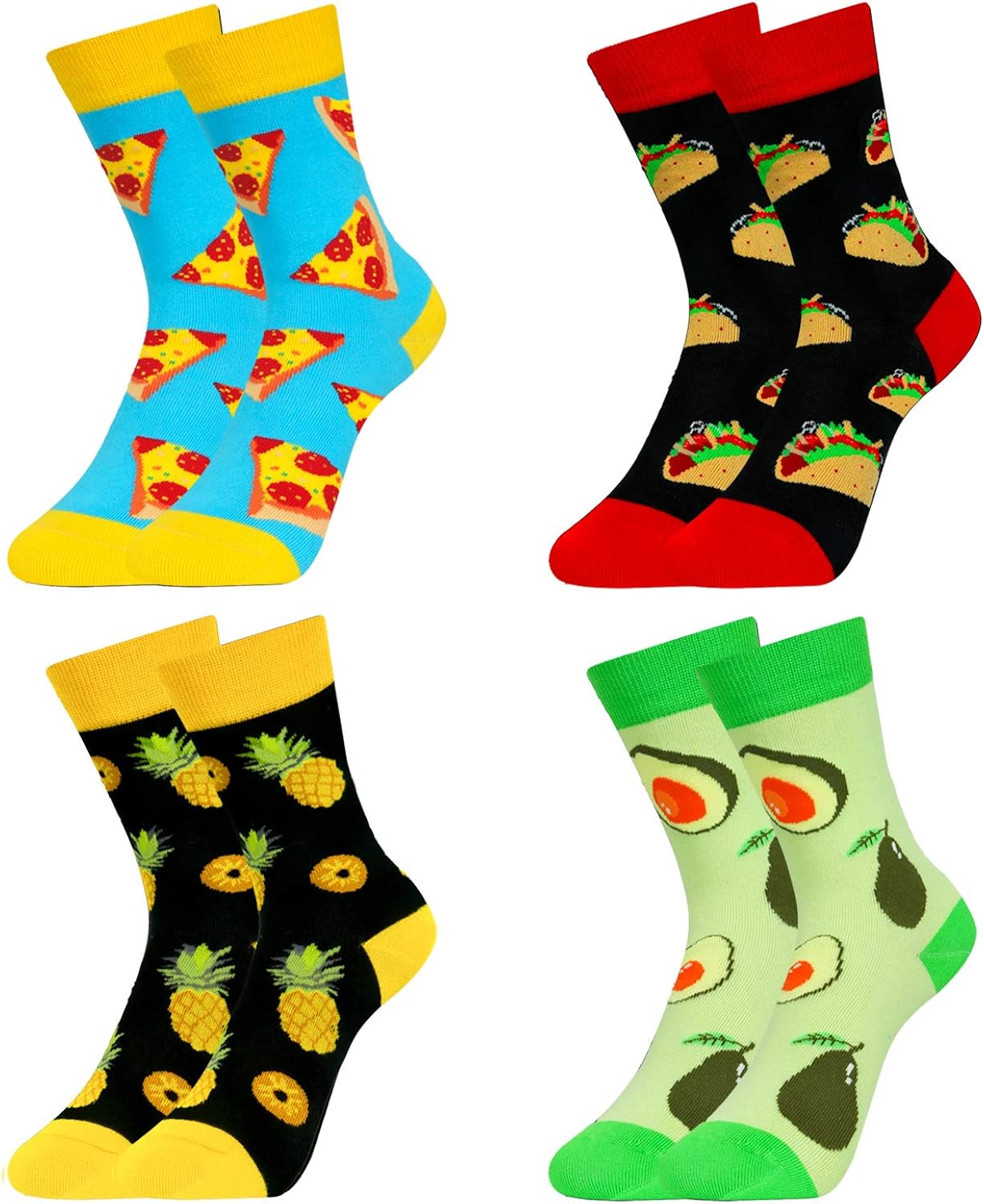 4 Pack Kids Boys Girls Novelty Crew Socks Funny Cartoon Cute Animal Food Avocado Pineapple Cat: Clothing