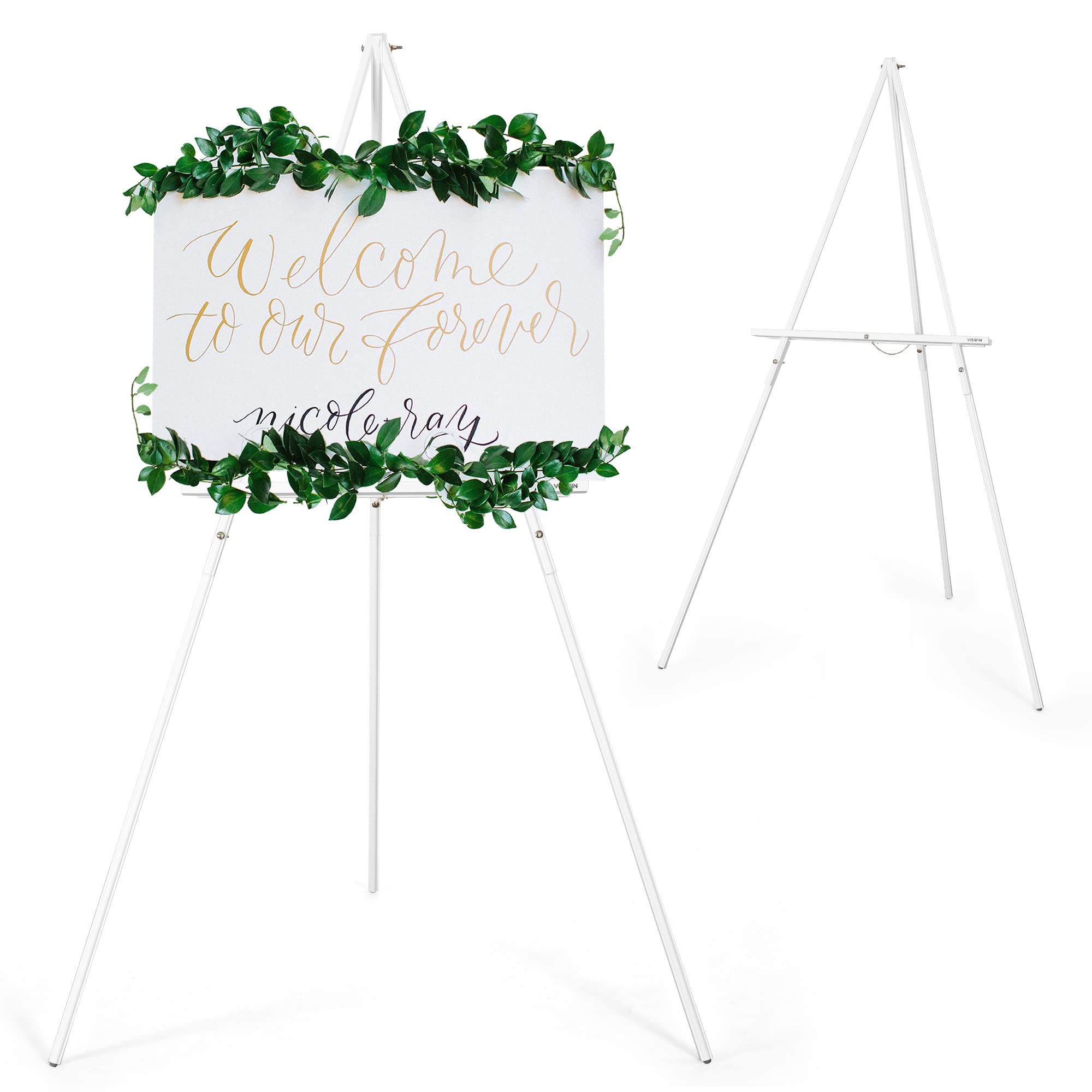 VISWIN 160 cm Tripod Easel Wooden Large Foldable Easel Large for Wedding, Signs, Posters, A-Frame Canvas Stand with Tray for Painting, Canvas - White