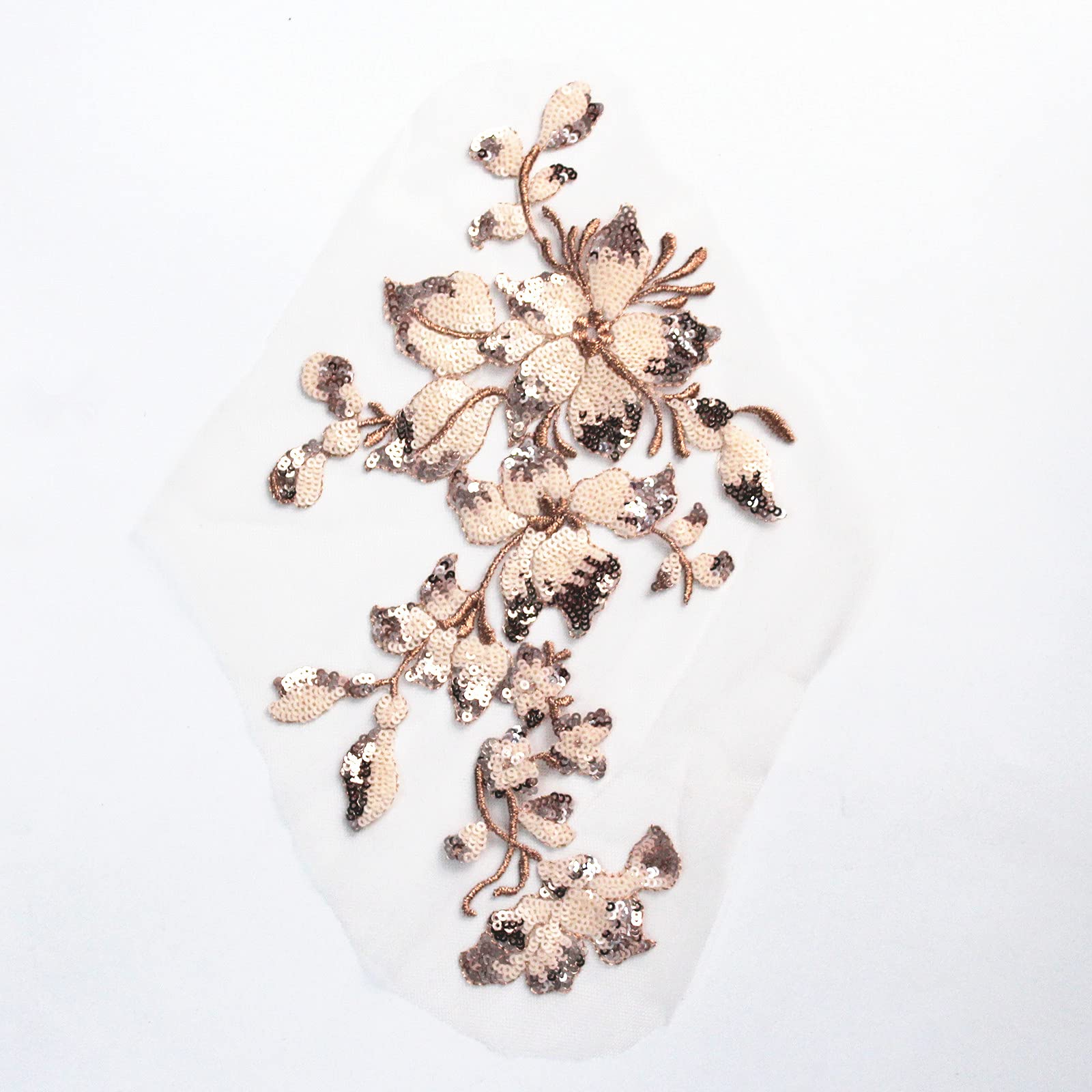 SUNMOVE Embroidery Sequin Lace Applique Sewing Flower Fabric Collar Patch for Wedding Gown Dress Bridal DIY Crafts(Champagne)