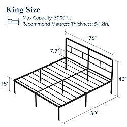 DiaOutro King Size Bed Frame with Headboard, 18