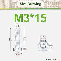Pzsmocn 200 Pieces/100 Sets M3*15 mm PC Transparent