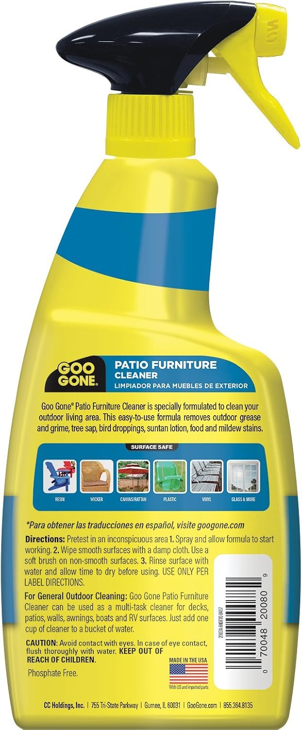Goo Gone Patio Furniture Cleaner Removes Dirt Bird Droppings Food Mildew Stains And More From Your Outdoor And Patio Furniture 24 Fl Oz 2107 Amazon Com Grocery Gourmet Food