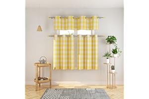 NATUS WEAVER 3 Pc Cotton Classic Country Farmhouse Kitchen Window Curtain Grommet Top -Yellow & White Buffalo Check Tier & Valance Set, 54" x 18" / 32" x 30"