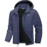 WULFUL Men's Softshell Jacket Waterproof Lightweight Insulated Windbreaker Fleece Lined Rain Shell Jacket for Hiking Travel