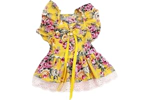 leasote Pet Princess Dress - Dog Cat Sweet Dresses, Ruffle Sleeves Plaid Print Cat Princess Dress, Dog Clothes for Small Dogs Cats Puppy Pet Kitten Yellow XS
