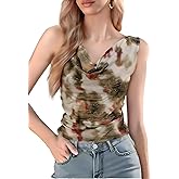 GERT COREL Women's Cowl Neck Sleeveless Top 2026 Sleeveless Ruched Floral Printed Shirts Summer Tank Tops