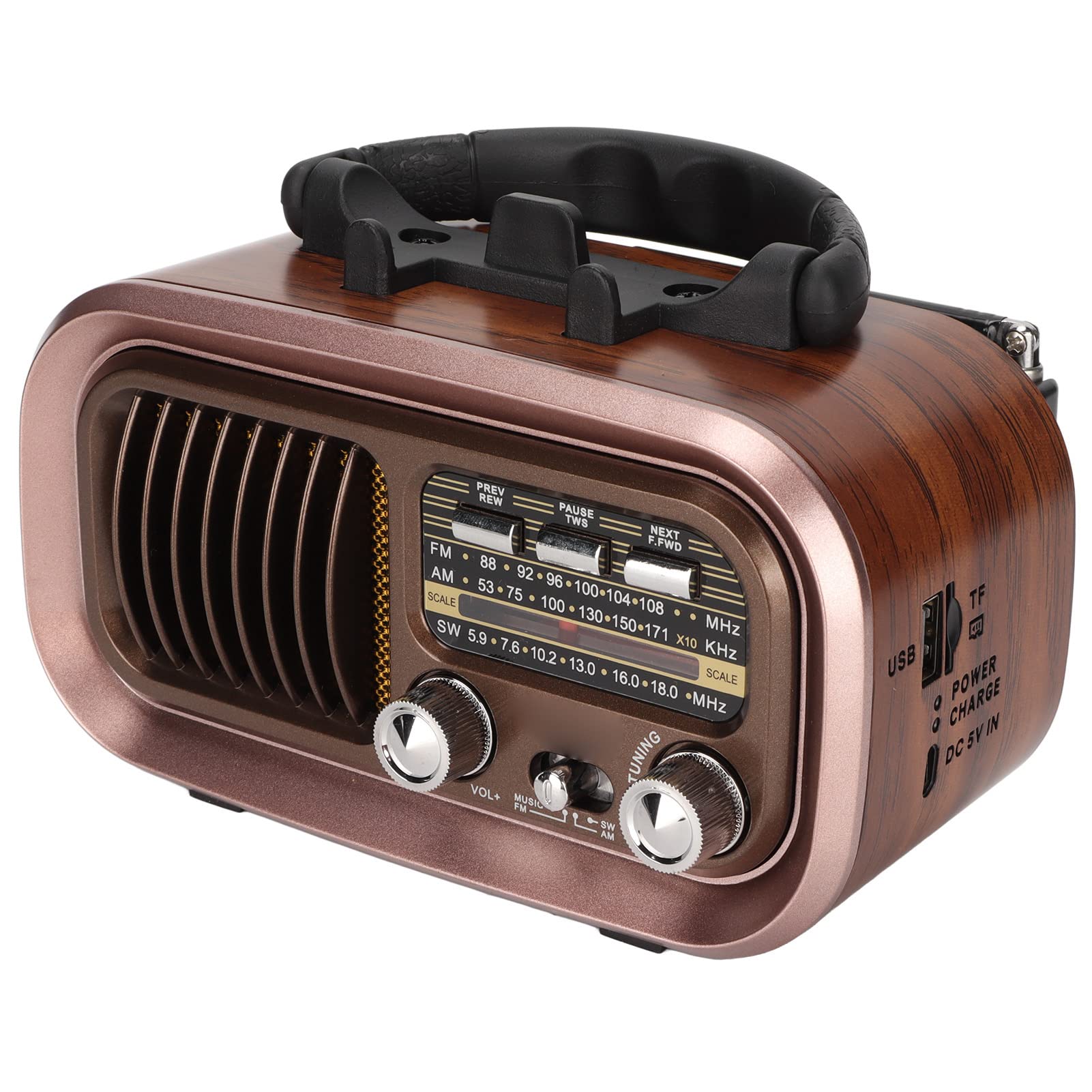 Portable Vintage Radio Speaker, 3 Bands Multifunctional AM FM Radio, MP3 WAV Player, Portable Design for Indoor and Outdoor (RXBT628)