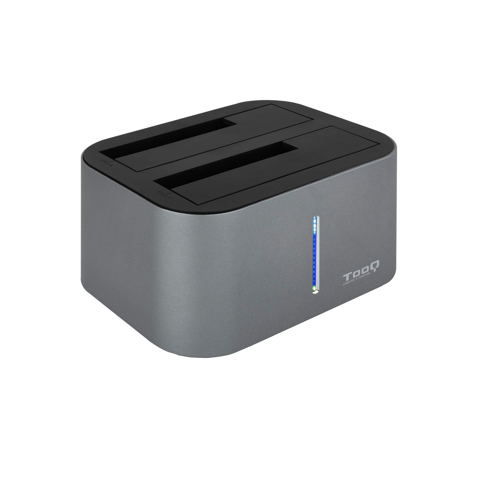 TOOQ TQDS-805G – Docking Station with Dual SATA Bay for 2.5" and 3.5" Drives, USB 3.0 / USB 3.1 Gen1, Compatible with USB 2.0, Clone Offline Function, Grey