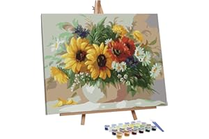 VIGEIYA Paint by Numbers for Adults Beginners with Framed Canvas and Easel Including Acrylic Paints Paintbrushes 16x20in (Flowers in The Vase)