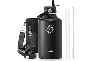 BUZIO 64oz Insulated Water Bottle, Stainless Steel Half Gallon Metal Jug (Cold for 48 Hrs) Triple Wall Large Leakproof Wide M