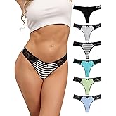 ADOVAKKER Womens Thong Cotton Sexy Lace T Back Panties Underwear Pack of 6 Multicolored
