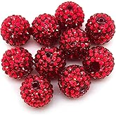 50pcs 20mm Large Size Rhinestone Disco Ball Beads Round Spacer Color Painted Charms for Jewelry Bracelet Necklace Pen Bag Chain Making Crafts Beading Supplies (20mm red Rhinestone)
