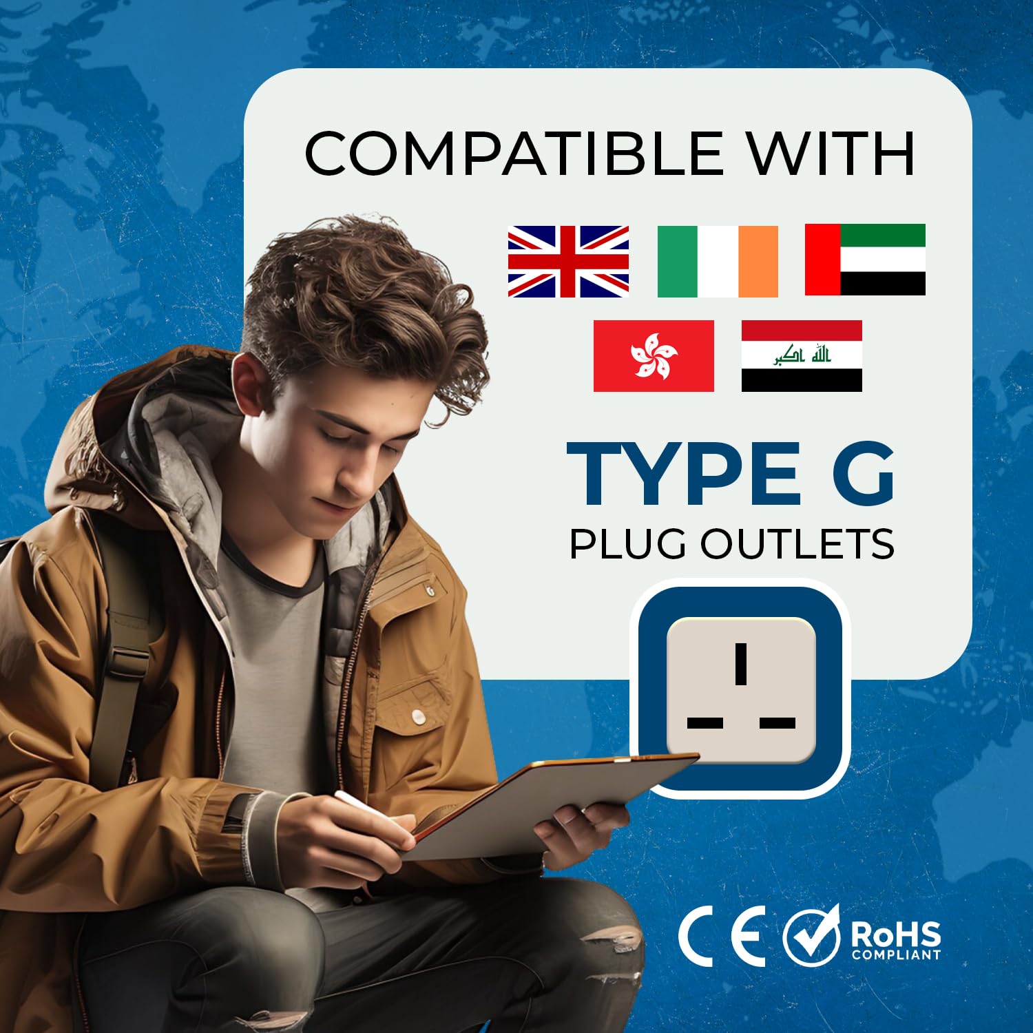 OREI UK Adapter for Indian Pins, India to UAE, Hong Kong, Dubai Adapter - Type G Plug - 2 in 1 - Perfect for Laptop, Camera Charger and More, UK Travel Adapter - CE - RoHS - Beige - 5 Years Warranty