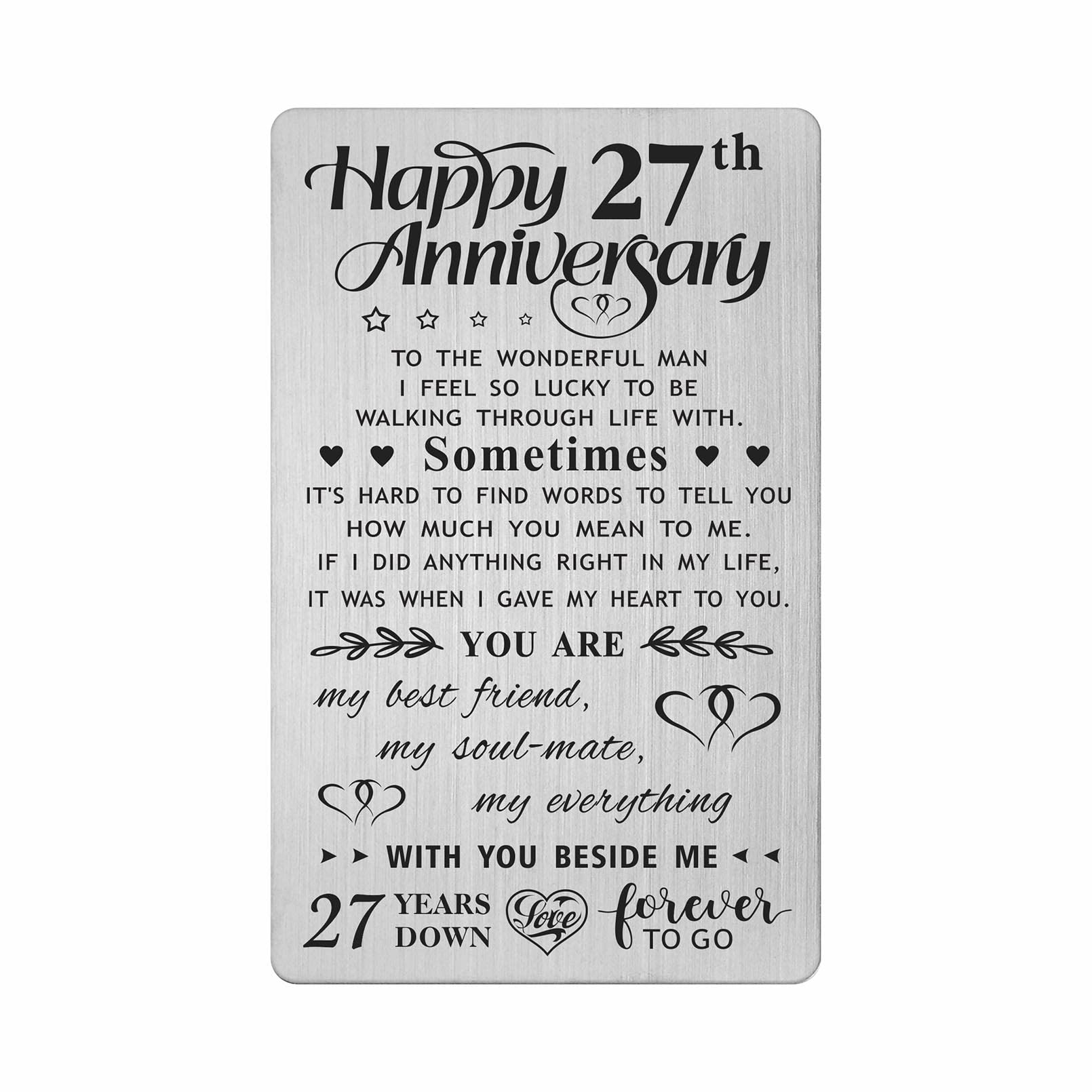 FALOGI 27th Wedding Anniversary Card Gifts for Him Husband, Happy 27 Year Anniversary Card Presents, Metal Engraved Wallet Card