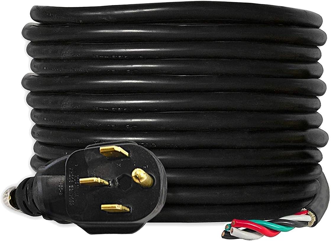 Ceptics Cut Wire Power RV Motor Home Generator AWG 4 Cord 30 amp 125/250V (50 Feet) 30A, Black