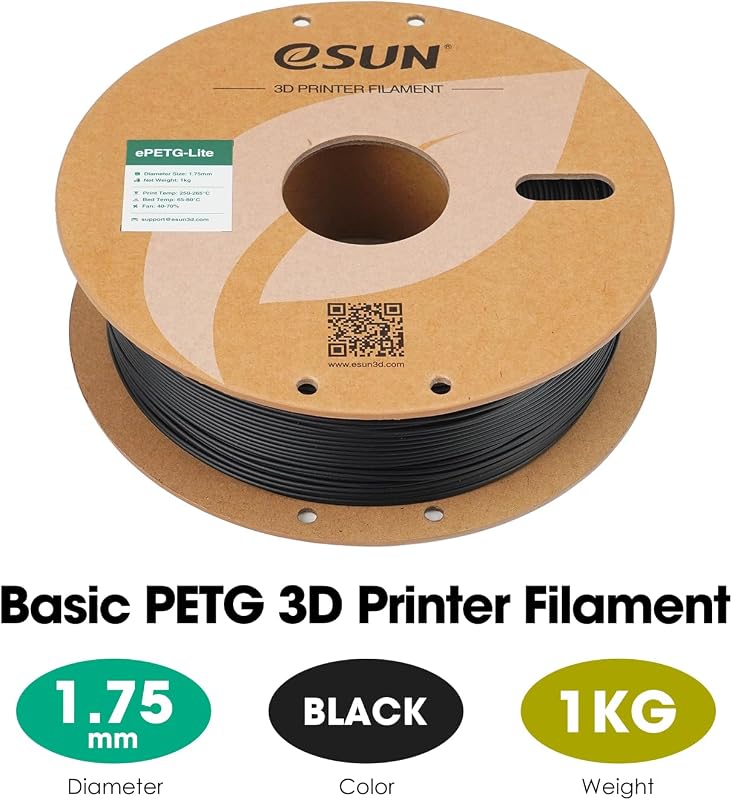 PETG Filament Haute Résistance 1.75mm 1KG pour Imprimante 3D,Noir
