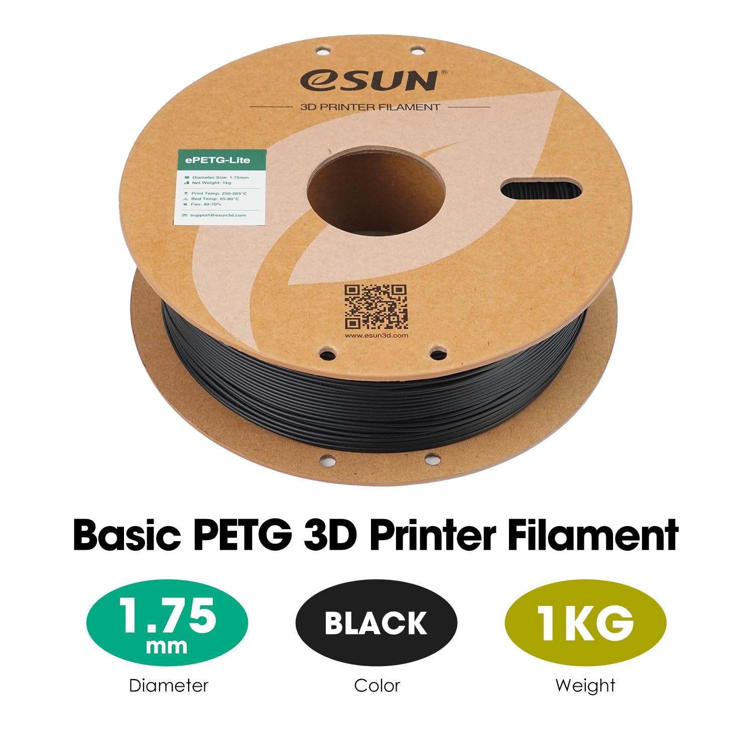 eSUN PETG Filament 1.75mm, hohe Zähigkeit PETG Filament, 1KG Spule (2.2 LBS) 3D-Druck Filament für 3D-Drucker, Schwarz 2