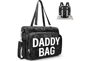 Pripher 4 in 1 Convertible Daddy Bag Backpack, Camo Black Diaper Backpack for Dad and Mom, Father's Bag for Hospital with DADDY BAG Imprint, Baby Care Diaper Backpack & Tote with 14 Pockets