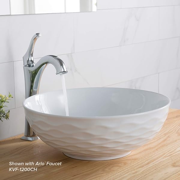 KRAUS VIVA™ ROUND WHITE PORCELAIN CERAMIC VESSEL BATHROOM SINK, 16 1/2 IN. D X 5 1/2 IN. H, KCV-200GWH