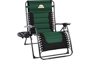 Colegence Oversized Padded Zero Gravity Lounge Chair, Foldable Patio Anti Gravity Reclining Chairs Folding Lawn Recliner with Cup Holder for Yard, Camping, Outdoor, Support 350 LBS, Green