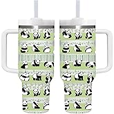AMZUShome Panda Gifts.40oz Panda Tumbler with Handle.Panda Lover Cup Gift.Birthday Christmas Pandas Tumblers Gift for Women Men.