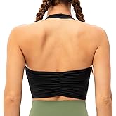 Lavento Women's Halter Sports Bra Pleated Longline Padded Yoga Crop Bras Top