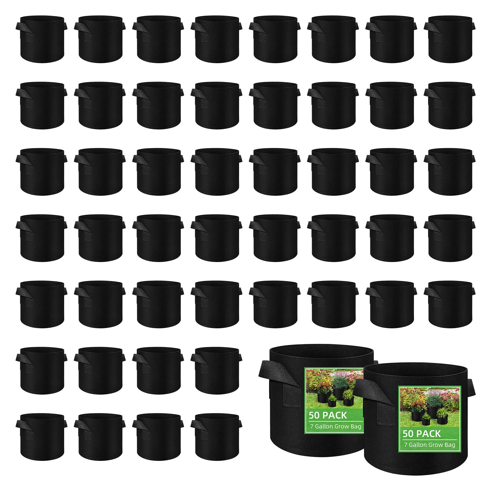 50 Pack Vegetable Grow Bags, Gardening Plant Growing Bags Breathable Non-woven Fabric Plant Pots with Handles Indoor & Outdoor Grow Containers for Vegetable/Flower/Plant/Fruits, 7 Gallon(Black)