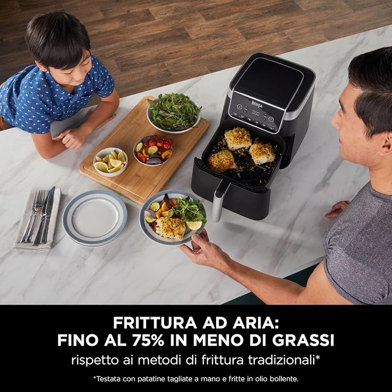 Friggitrice ad Aria MAX, 6.2L Digitale, 5 in 1, Antiaderente, Cottura Senza Olio, per Arrostire, Cuocere al Forno, Formato Famiglia, Cestello e Piastra Lavabili in Lavastoviglie, Grigio AF180EU