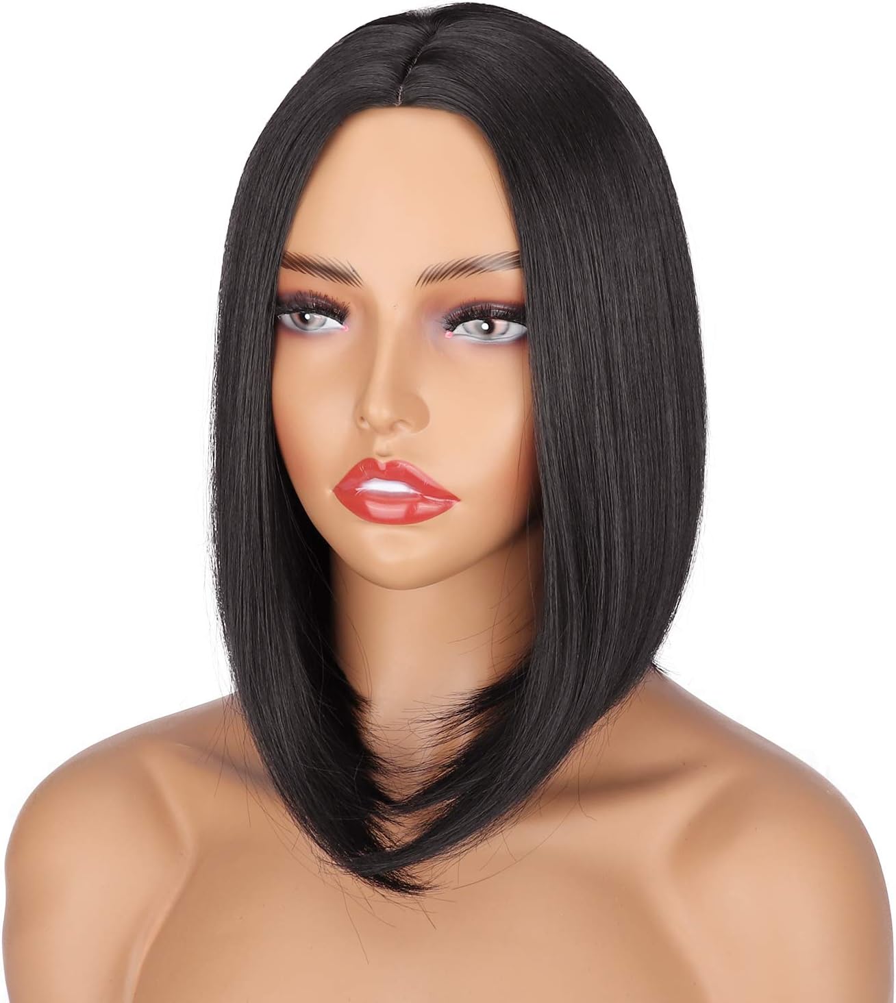 PORSMEER Short Bob Synthetic Hair Wig Natural Straight Short Quality Wigs For Women Heat Resistant Fiber 150% Density Black Color - Image 5