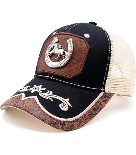 Straw Design Metallic Rodeo Cowboy Horse Metal Logo Trucker  display picture 1