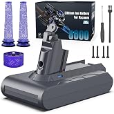 21.6V 8000mAh Rechargeable Replacement Battery for Dyson V6 Series | Providing 26 Minutes of Runtime in Standard Mode, Installs in Just 3 Minutes, Includes 2 Pre Filter and 1 Post Filter