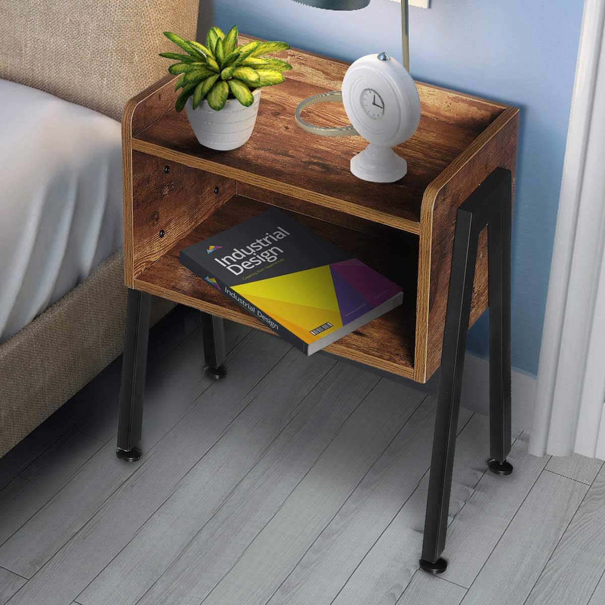 KingSo Industrial Nightstand End Table Stackable Side Table Night Stands for Bedrooms Cabinet for Storage Sofa Bed Side Table for Small Spaces Wook Look Accent Furniture with Metal Frame: Kitchen & Dining