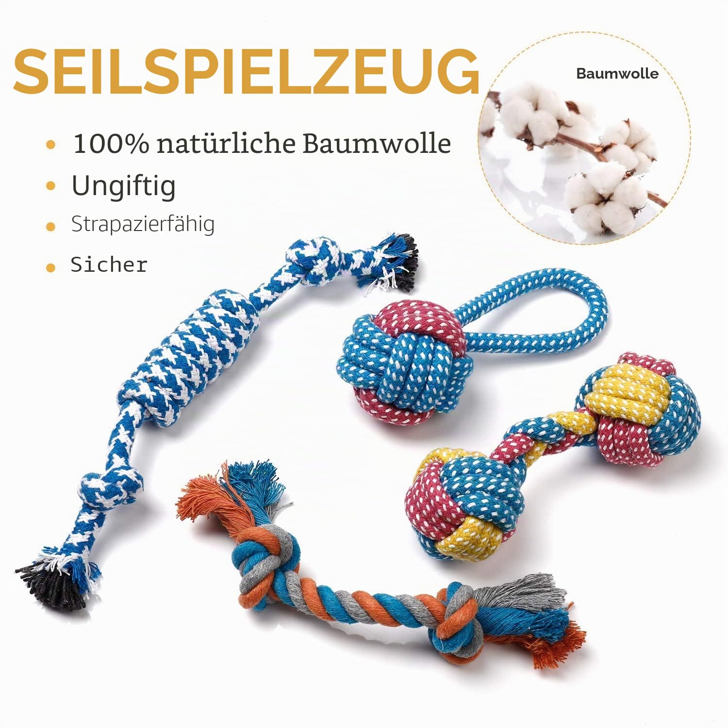 Toozey Hundespielzeug Kleine Hunde - 7 Stück Welpenspielzeug - Langlebiges Kauspielzeug und Quietschspielzeug Intelligenz - Naturbaumwolle und Ungiftig 2
