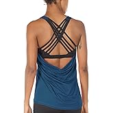 icyzone Women's Open Back Workout Athletic Yoga Tank Tops with Built in Bra