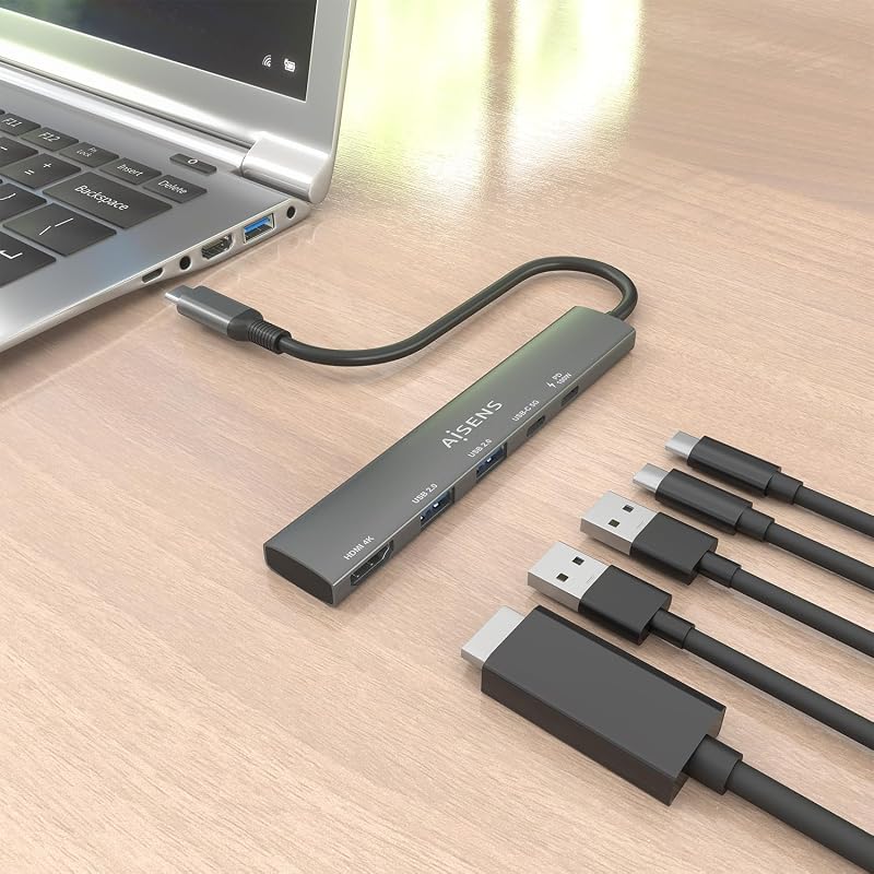 - ASUC-5P022-GR - USB-C Dock 5 EN 1, USB-C A 1xHDMI 2xUSB-A 1xUSB-C 1xUSB-C PD, Gris, 15CM